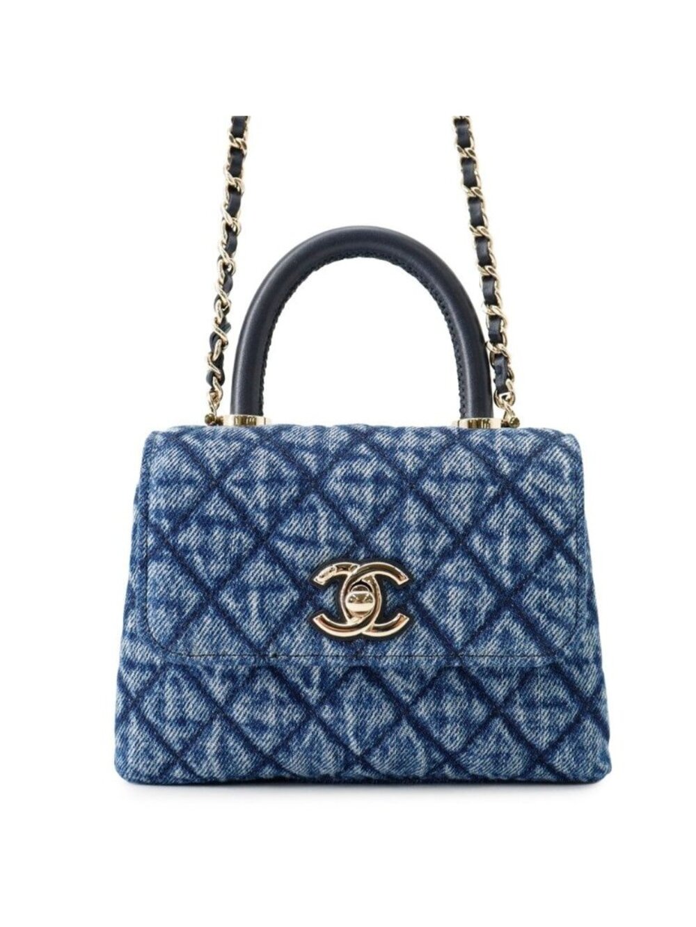 Chanel Handbag Quilted Coco Handle Mini Washed Denim Calfskin 2-Way Chain